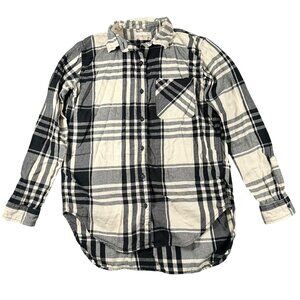 Ralph Lauren Denim Supply Womens Small Black Ivory Plaid Flannel Boyfriend Shirt